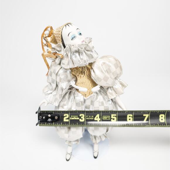 Victoria Impex Jester Harlequin Porcelain Face Hand Legs Doll White Checker - Picture 7 of 7